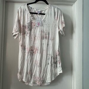 LuLaRoe Iris Short Sleeve Top - White and Pink Abstract